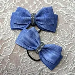 青色リボンヘアゴム2個セット