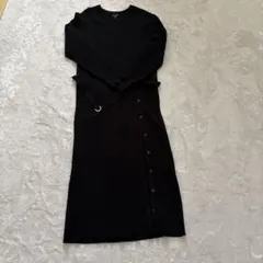 INDIVI ブラックリブニットロングワンピース 36