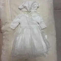 ホワイトレースベビードレスと帽子セット