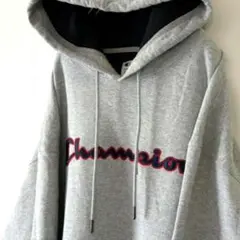 チャンピオン ロゴ 刺繍 スウェット パーカー XL グレー 灰色 古着