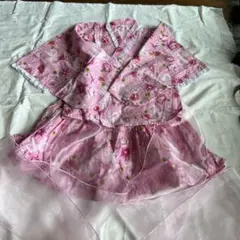 ピンク 花柄 着物風ドレス 95cm以下