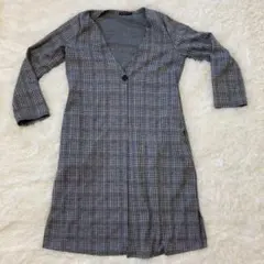 gorgeチェック柄ロングシャツ　グレー　ノーカラーシャツのサムネイル