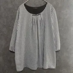 VIVERE ブラウス ストライプ 七分袖 きれいめ オフィス カジュアル 3L