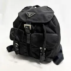 プラダ リュック バックパック 三角ロゴ プレート 金具 ナイロン レザー 黒