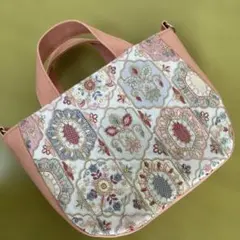インド刺繍生地　トートバック　ショルダーバック　横マチ込27×縦16×マチ8㎝