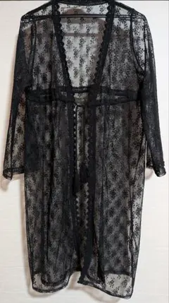 ブラックレース ロングカーディガン　長袖　Mサイズ