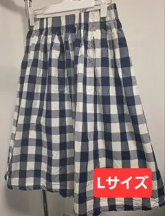 【L】ギンガム チェック フレア スカート ネイビー