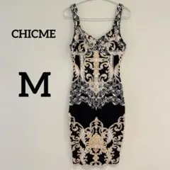CHICME【M】ノースリーブひざ丈ワンピース キレイめ　派手　ワンピ　ドレス