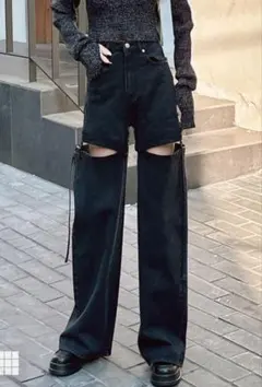 2Wayスリットデニムパンツ ブラック