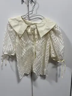 アイボリー レース 半袖ブラウス
