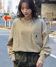 ♥ユーエスポロアッスン 別注ワンポイント刺繍ビッグシルエット長袖カットソー♥