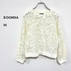 B DONNA ビドンナアイボリーレース透かし編み長袖 トップス M相当e355のサムネイル