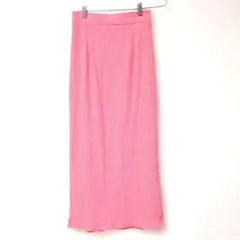 ピンク リブ編み ロングタイトスカート スリット ウエストゴム