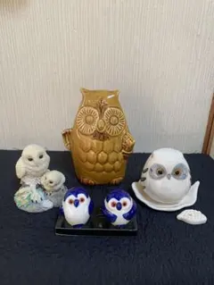お買い得です。 フクロウモチーフの 陶器インテリア小物４点セット