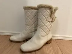 DIANAホワイトレザーキルティングロングブーツ