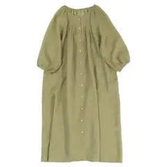 2カラー展開 無地のワンピース 五分袖 体型をカバー フロントボタン 丸襟