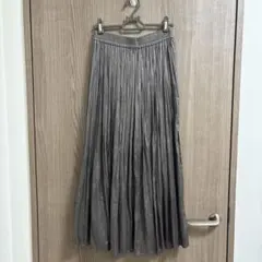 【新品】光沢感プリーツロングスカートM ブラウン色