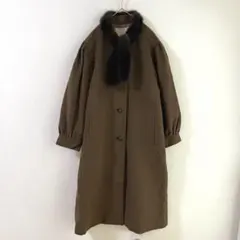 4775 LAPINE ROUGE カシミア混ロングコート　ファー付 茶色　LL