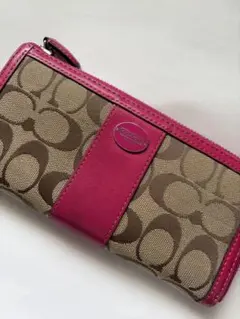 COACH ロゴ入り長財布 ピンク/ブラウン