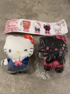 ハローキティ ぬいぐるみボールチェーン2 ピンク＆ブラック コギャル