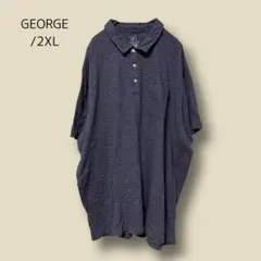 a246　【GEORGE】　ポロシャツ　ボーダー　ネイビー　ピンク　2XL　USのサムネイル