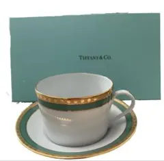 希少♦︎美品ティファニー　グリーンゴールドバンド　カップ＆ソーサー　廃盤品レア