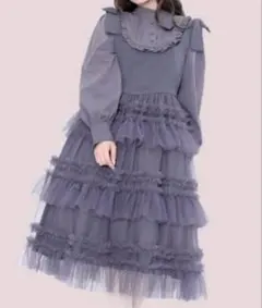 しまむら 皆方由衣 チュールティアードジャンパースカート グレー M