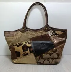 coach パッチワーク シグネチャー ブリーカー トートバッグ ブラウン
