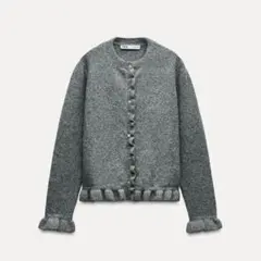 ZARA フリルニットカーディガン グレー