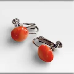 ⑦ 【美品】オレンジ マーブル イヤリング レトロ アンティーク調 ネジバネ式