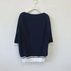 美品✨DoCLASSE サマーニット 六分袖 ネイビー ホワイト バイカラー Mのサムネイル