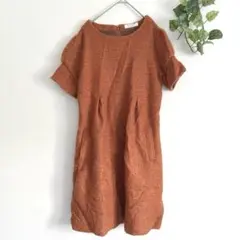 ELLE 犬印　マタニティ　オレンジ 半袖 ひざ丈ワンピース　M〜L