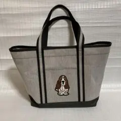 犬の刺繍付きグレーキャンバストートバッグ