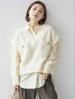 SHIPS ／ ニット ツイード Vネック ベスト