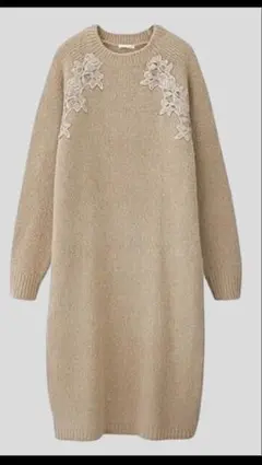 ☆新品☆GU ジーユー☆レースコンビニットワンピース ☆Mサイズ☆ベージュピンク