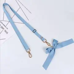 【在庫処分】リボン ショルダーストラップ スマホ ホルダー 2way 水色