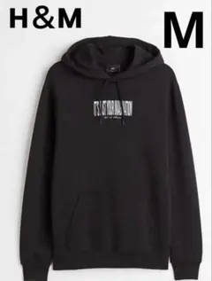 【H&M】オシャレな花柄パーカー　ブラック　トレーナー　メンズスウェット　春服