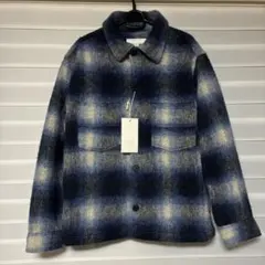 ザラzara テクスチャ チェック柄 シャツジャケット ブルー M