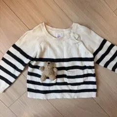 【美品】baby GAP ボーダーニット セーター くまポケット 18-24m