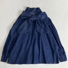 MEDE19F 前後2wayデニムボウタイブラウス 長袖シャツ　3L ブルー
