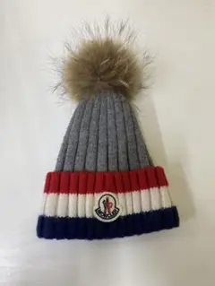 【WR】MONCLER ファー付きニット帽 グレー