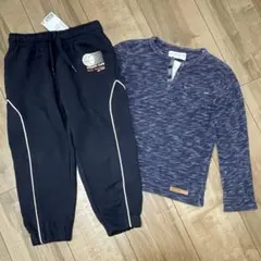 110cm未使用ラインデザイン裏毛スウェットパンツ＆ZARAネイビーロンT