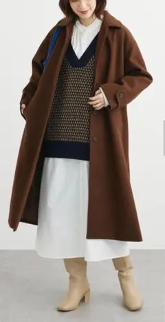 Green Parks 圧縮ステンカラーロングコート ブラウン