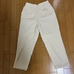 GU ベージュ リネンブレンドテーパードパンツ ゴムウエスト