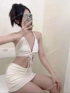 水着　白　ベージュ　オフホワイト　水着　シーイン