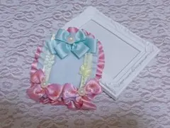 B8 硬質ケース デコ 痛トレカケース 水色 蝶 リボン ピンク パール