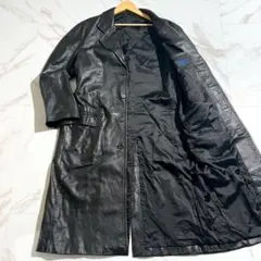 ラムレザー チェスターコート ロング丈 ブラック 黒 羊革 ジャケット L相当