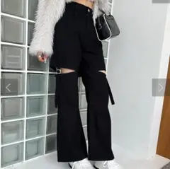 サイドベルト肌見せデニムパンツ♡1032030050♡ブラックのサムネイル