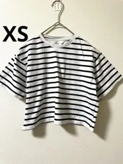 H&M ボーダー ショート丈半袖スウェットTシャツXS クロップド 3-123