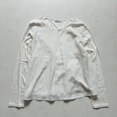 【美品】NEWYORKER ブラウス 異素材切替 白 L（F769）